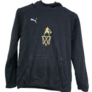 Puma Basketball Hoodie Boys Large Black Gold Graphic Pullover Sweatshirt